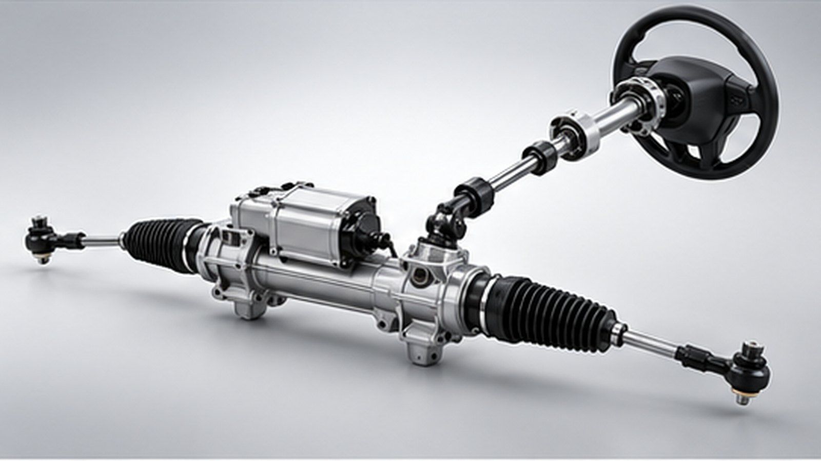 Electric power steering rack with column, universal joint and steering wheel